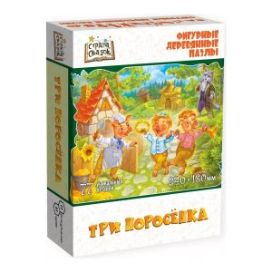 Фигурный деревянный пазл "Три поросенка", 77 деталей